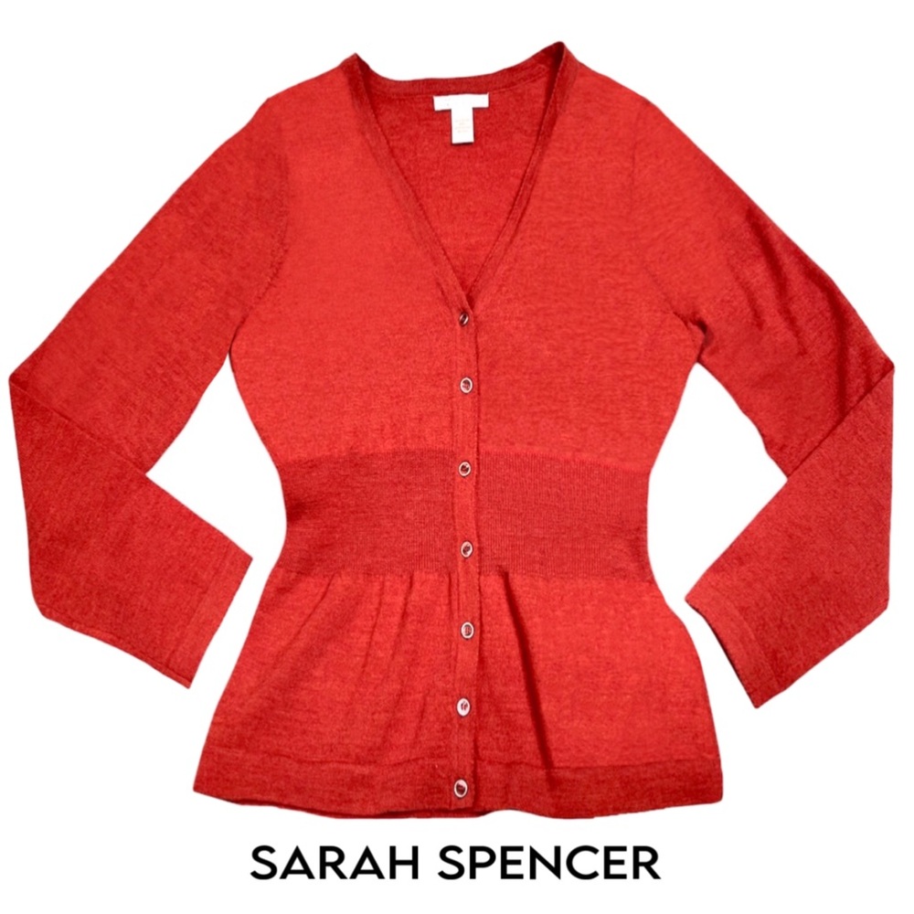 Sarah Spencer Merino Wool V-Neck Cardigan Sweater, Pumpkin, Sz M/L* Unworn NWOT